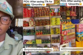 Ex-corper who saved N77K allawee for one year starts foodstuffs business, shows off store in video