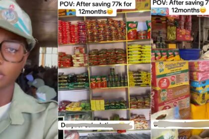 Ex-corper who saved N77K allawee for one year starts foodstuffs business, shows off store in video