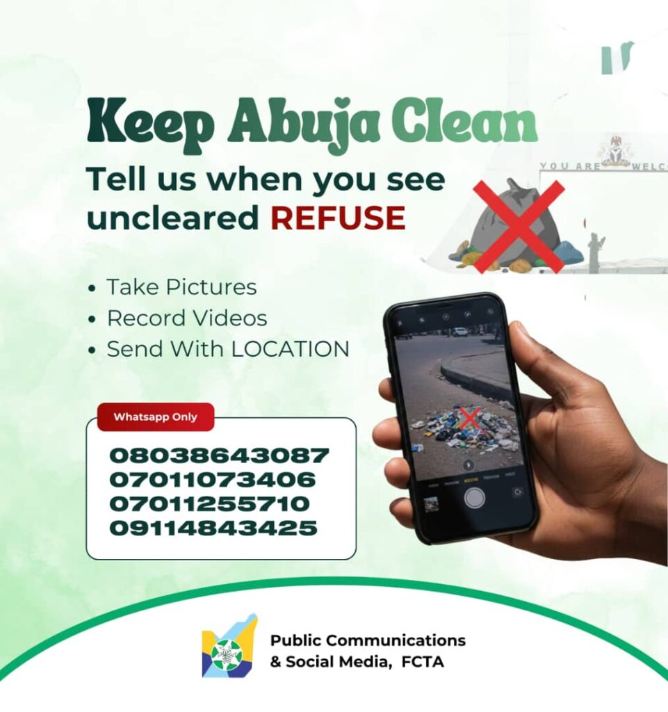 FCTA releases hotlines for residents to report uncleared waste
