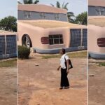 “I was scared to enter” – Lady shares video of gigantic house she saw built like a Mercedes car