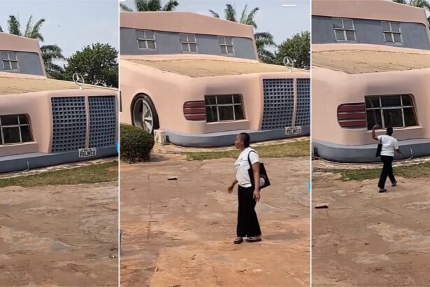 “I was scared to enter” – Lady shares video of gigantic house she saw built like a Mercedes car