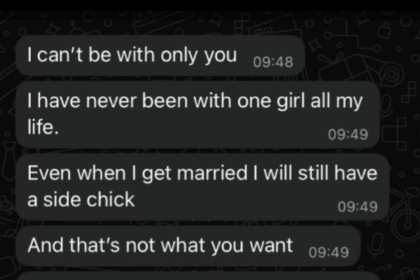 “I’ll always have a side chick” – Lady shares ‘unexpected’ breakup message she received from boyfriend