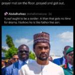 “Is he really like this?” – Man who sat right behind Buhari’s son at Mosque shares what surprised him