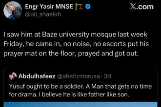 “Is he really like this?” – Man who sat right behind Buhari’s son at Mosque shares what surprised him