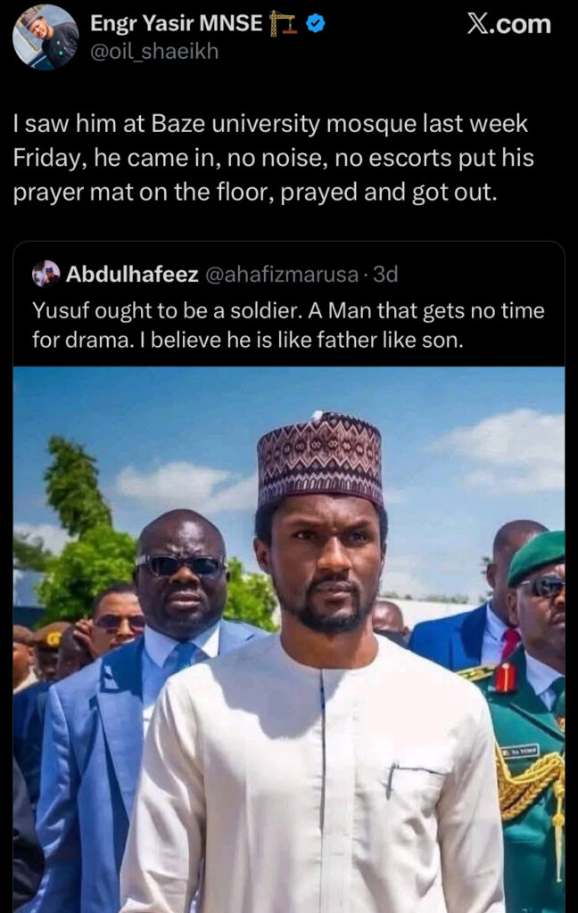 “Is he really like this?” – Man who sat right behind Buhari’s son at Mosque shares what surprised him