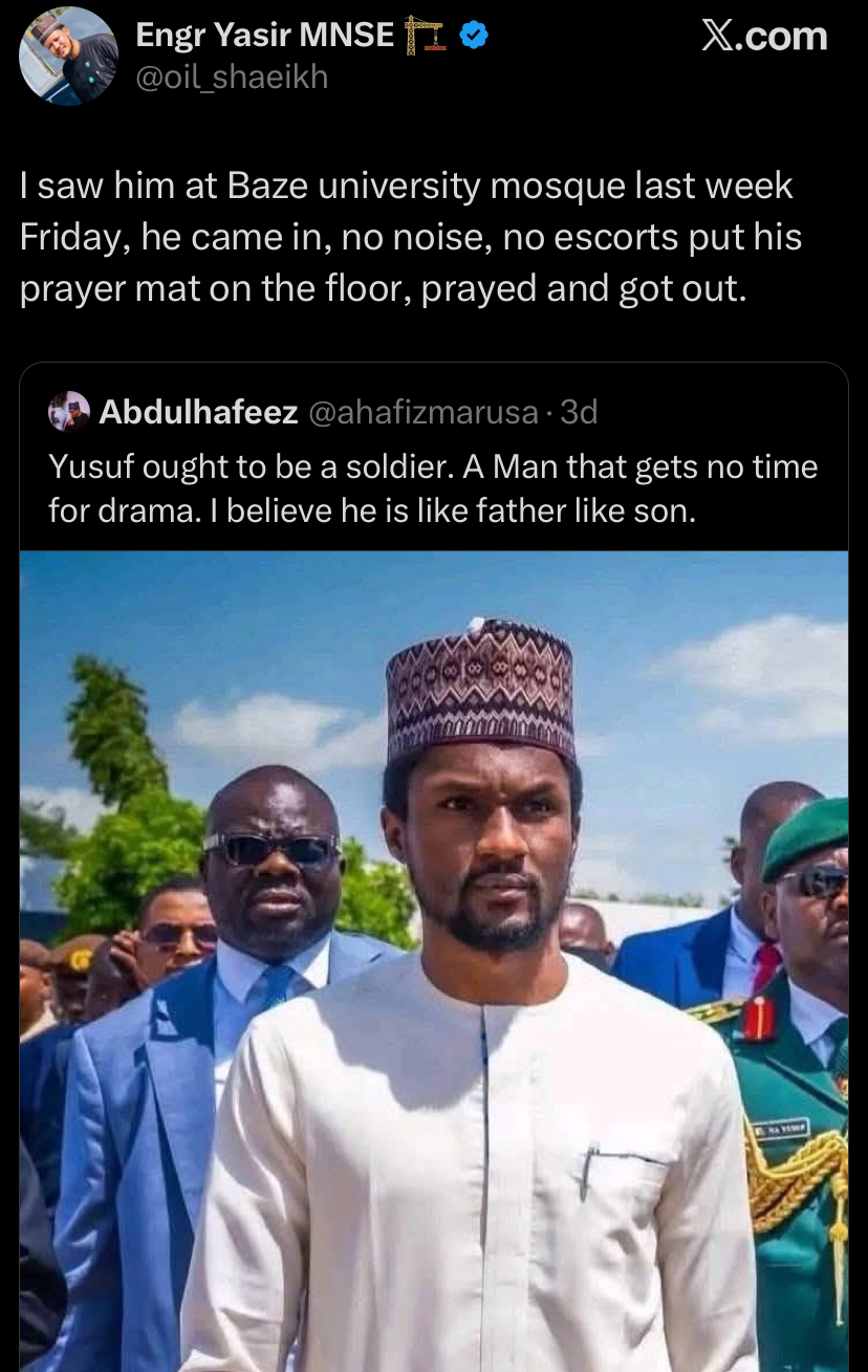 “Is he really like this?” – Man who sat right behind Buhari’s son at Mosque shares what surprised him