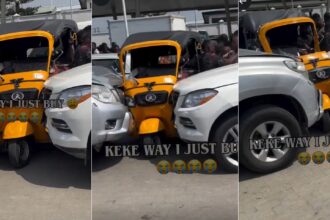 “Kasala left and right” – Chaos as keke gets bashed between two cars