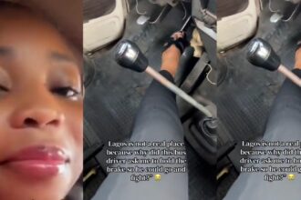 Lady holds brake while driver rushes into fight in Lagos