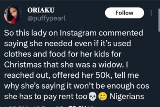 Lady reveals hilarious demands a widow made after giving her 50k for Christmas