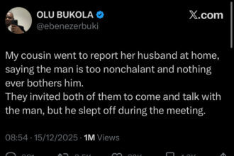 Lady travels home to report husband over nonchalance; family holds meeting, he dozes off
