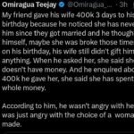 Man gives wife N400,000 three days before birthday, receives no gift in return