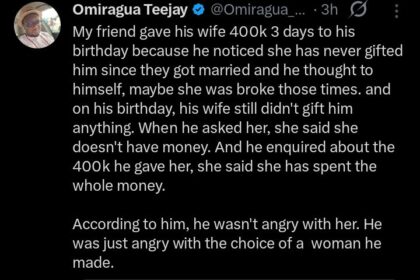 Man gives wife N400,000 three days before birthday, receives no gift in return