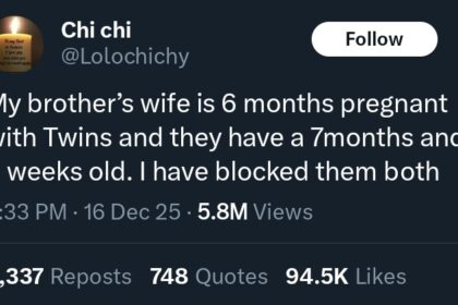 “My brother’s wife is 6 months pregnant with Twins… I have blocked them both” – Lady