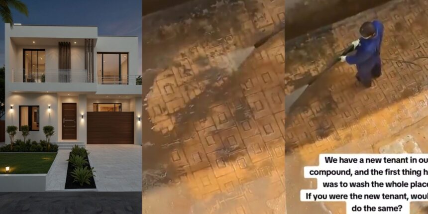 New tenant trends after washing the whole compound on his first day in the house