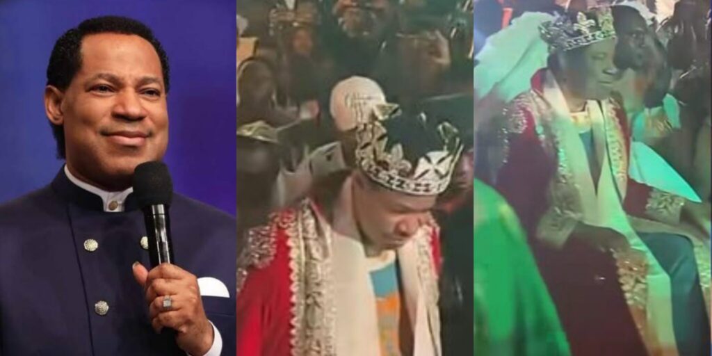 Pastor Chris wears crown and royal robe as he makes grand entrance to his birthday