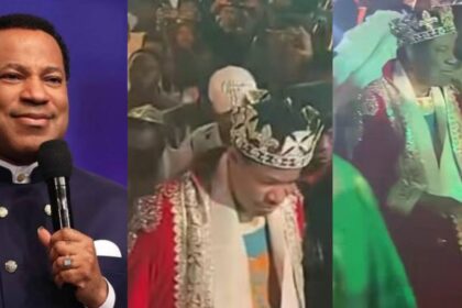 Pastor Chris wears crown and royal robe as he makes grand entrance to his birthday