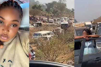 “Since morning we still dey road” – Lady cries out after being stuck in Abuja–Lokoja traffic
