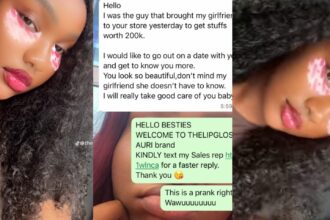 “This is a prank” – Businesswoman shares unusual message from male customer who spent 200k at her store with his girlfriend
