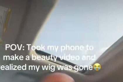 “This is a sign”- Lady in tears as wig goes missing on her head without noticing