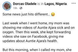 Aunty Ajara’s Demise: Lady who watched last videos of late actress breaks silence in emotional post