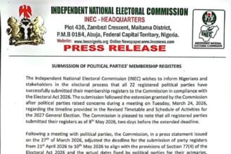 2027: 22 political parties submit membership registers to INEC