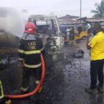 Gas-laden tanker catches fire as driver loses control in Lagos